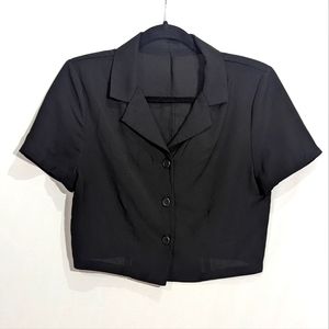 Black Cropped Short Sleeve Button Up Shirt